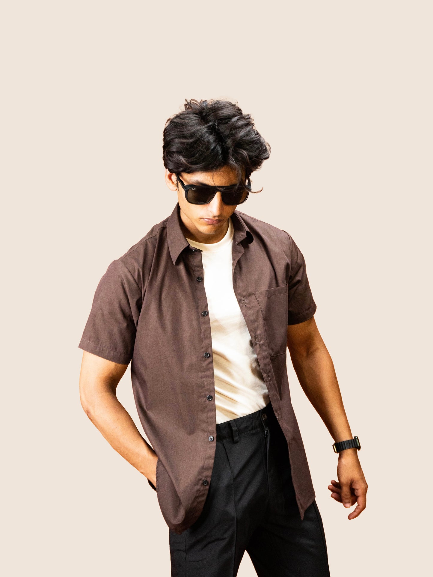 BROWN BUTTON UP