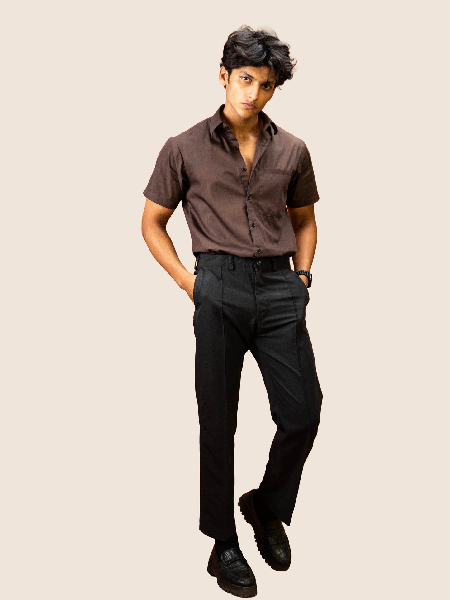 BROWN BUTTON UP
